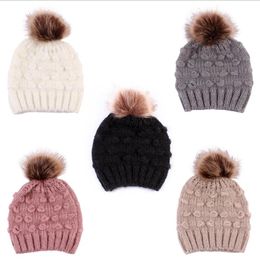Winter Toddler Hat Warm Crochet Knitted Hat Fur Ball Children Beanie Cap Solid Outdoor Headgear 5 Colours DW6181