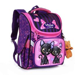 Fashion Cartoon School Bags Backpack for Girls Boys Bear Cat Design Children Orthopedic Backpack Mochila Infantil Grade 1-5 210809