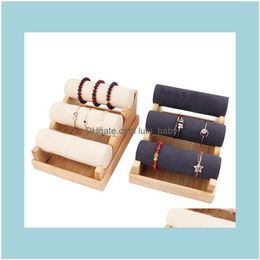 Jewellery Packaging & Jewelryjewelry Pouches Bags 2Pcs Solid Wood 3Layer Detachable Bracelet Wooden Watch Storage Display Stand Beige add Grey