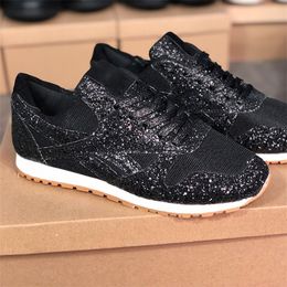 2021 Designer Women Sneakers Flat Shoes Lace up Sneaker Leather Low-top Trainers with Sequins Outdoor Casual Shoes Top Quality 35-43 W9