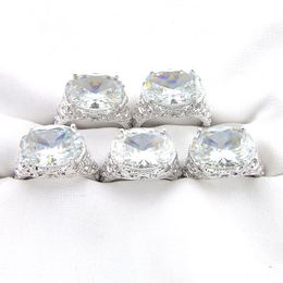 Mix 5 Pieces Rings Luckyshine Shine Oval Shape Real White Topaz Gemstone 925 Silver Ring USA Size 7 8 9