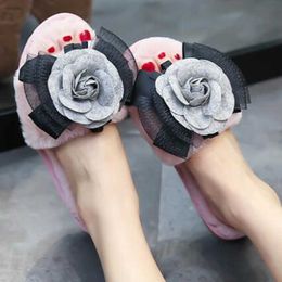 Autumn Winter Cotton flip flop Ladies Half-pack With Home Shoes Non-slip Warm Plush Slipper's Cute Flower s982 210625