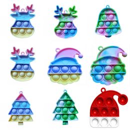 Party Favour Christma Push Fidget Toy Keychain Ring Adult Children Squishy Stress Relieve Squeeze Antistress Popit Gift Kids Toys