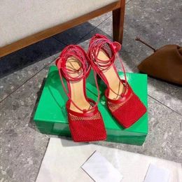 In spring and summer of 2021, women's fashionable gauze sandals are made cow leather with rich Colours a heel height 9.5cm