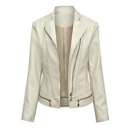 Women's Leather & Faux HENCHIRY Ladies Jacket Coat Zipper Thin Waist Type Spring And Autumn Black Beige Grass Green Red