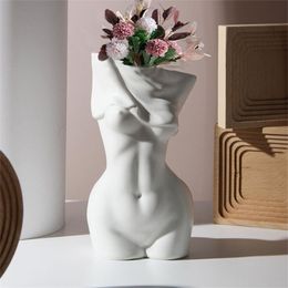 Ceramics Flower Vase Home Decor Sculpture Nordic Decoration Pots Decorative Female Body Art Bohemian 211215