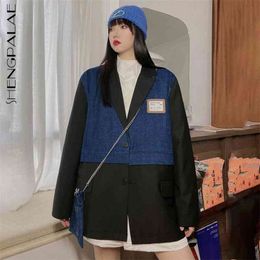 Contrast Colour Patchwork Blazer Women's Spring Lapel Single Breasted Large Size Long Sleeve Suit Coat 5B613 210427