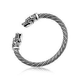 Nordic Viking Bracelet Teen Double Dragon Wolf Head Open Bracelet Indian Jewellery Men Wristband Cuff Bracelets For Women