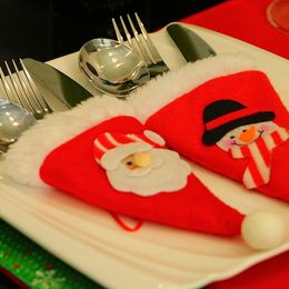 Christmas Hat Cutlery Bag Candy Gift Bags Cute Pocket Fork Knife Candy Holder Table Dinner Christmas Decorations T2I52424