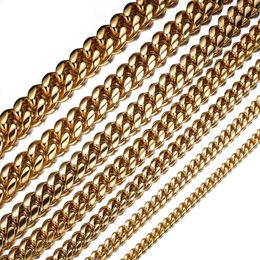 Hip Hop Fashion Jewelry New Fashion 6MM/10MM/12MM/14MM/16MM/18MM StainlSteel Gold Cuban Link Chain for Men and Women X0509