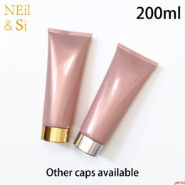 Pearl Pink 200ml Plastic Cosmetic Squeeze Bottle Refillable 200g Body Lotion Cream Shampoo Soft Bottles Empty Free Shippinggood qtys