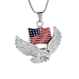 Wholesale silver American flag eagle cremation pendant, hip-hop style necklace pendant urn keepsake to commemorate the deceased family