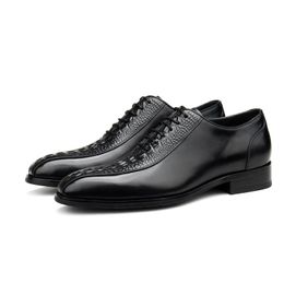 Large Size EUR45 Pointed Toe Black Crocodile Grain Wedding Dress Shoes Genuine Leather Prom Shoes Mens Business Shoes