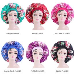 Fashion Big Size Satin Cap Women Nightcap Soft Extra Large Print Round Wrap Shower Bonnet Hair Styling Care Lady Sleep Hat Headwrap