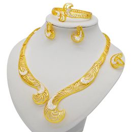 Earrings & Necklace Jewelry Sets Ethiopia 24K Gold For Women Jewellery African Wedding Gifts Bridal Party Bracelet Round Ring Set