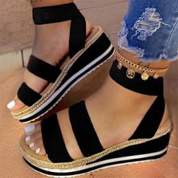 Sandalen Sommerstil Damen Slope Heel Dicker Boden Schuhe Candy Casual Girls Cross-Body Cross XL 43