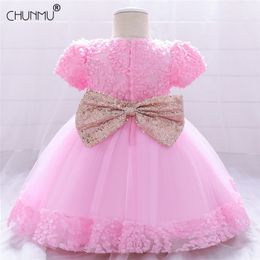 Lace Bowknot born Baptism Dress For Baby Girls First Birthday Party Wedding Toddler Girl Christening Vestidos 210508
