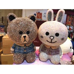 Sticky Rhinestones Bear Rabbit Sparkling DIY Full Diamond Figurine Money Box Desk Anime Decor Very Shinning Home Decore