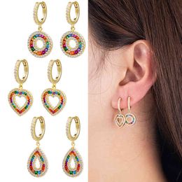 VARY Women's 925 Sterling Silver Earrings Rainbow Color Zircon Love Heart Pendant Round 18K Popular Gift Featured Jewel