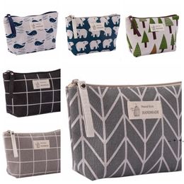 Cosmetic Bags Cotton Linen Makeup Bag Travel Phone Pouch Women Coin Clutch Sundries Storage Bags Korea Trend Plaid Animal 8 Designs RRF11638