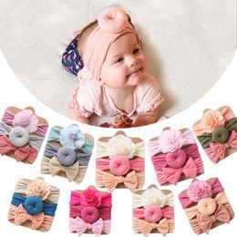 Baby Girls Knot Headbands Donuts Flower Bow Turban 3pcs/set Infant Fashion Elastic Hairbands Children Knotted Headwear kids Hair Accessories Bandanas