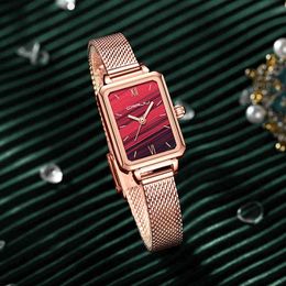 Women Watches CRRJU Fashion Luxury Ladies Dress Mesh Wristwatch Square Red Praty Waterproof Quartz Watches reloj mujer 210517