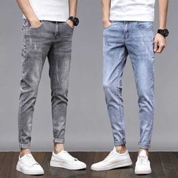 Mens Jeans Summer Slim Zipper Button Stretch Scratched Casual Cropped Trousers Softener Cotton Denim Pencil Pants X0621