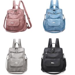 DHL30pcs Backpack Women PU Retro Large Capacity Double Zipper Sport Cross body Bag Mix Colour