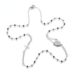 Pendant Necklaces Women Elegant Shine Zircon Cross Necklace Round Band Virgin Mary Black Stainless Steel Simple Clavicle Chain