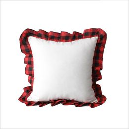 Red Black Plaid Sublimation Pillowcase Linen Lattice Lace Pillow Cover Blank DIY Photo Sofa Cushion Covers Christmas Party Decoration