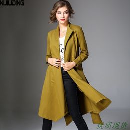 أزياء معطف المرأة الخريف الشتاء رفض طوق الصلبة سميكة طويلة الأكمام حزام غير النظامية خندق أنيق 210514