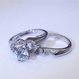 Wedding Rings Female Crystal White Ring Set Luxury Heart Shaped Promise Engagement Bridal For Couple Gift