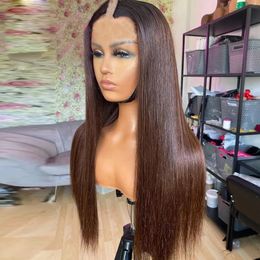 Ombre Chocolate Brown Bone Straight 100% Peruvian Virgin Human Hair Wigs For Black Women 250Density U Part Unprocessed Half Wig