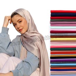 Plain Color luxury silk Satin Scarf Hijab Headband Female Islamic Head Cover Wrap for Women Muslim Hijabs Hair Scarves Headscarf