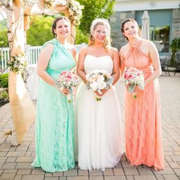 Western Mix Styles Floor Length Bridesmaid Dress Peach Mint Green A Line Lace Spring Summer Maid of Honour Gown Wedding Guest Tailor Made Plus Size Available