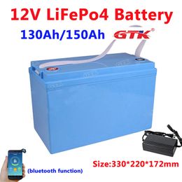Waterproof 12V 130Ah 150Ah LiFepo4 lithium battery pack with bluetooth BMS for golf cart RV motorhome energy storage+10A charger