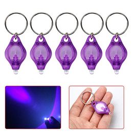 395nm Ultraviolet Rays Mini Flashlights UV Light Money Detector Party Gift 7 Colour LED Keychain Lights Torch Lamp Portable Cat Dog pet Urine Car Key Multicolor Gift