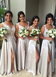 2021 New Jewel Neck Illusion Elegent Bridesmaid Dress Appliques Lace Beads Bridesmaid Dress Maid of Honour Gowns Split Long Bridesmaid Dress