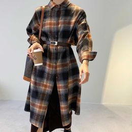 Thickened Casualvintage Plaid Shirt Jackets Women Oversized Long Sleeve Shirts Ladies Tops Plus Size Clothing Fall 210607