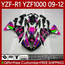 Bodywork Kit For YAMAHA YZF-R1 Pink Black YZF R1 1000 CC YZF-1000 09-12 Body 92No.139 YZF1000 YZF R 1 2009 2010 2011 2012 1000CC YZFR1 09 10 11 12 Motorcycle Fairing
