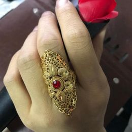 Cluster Rings Dubai Gold Colour Red Stone For Women Africa Ring Ethiopian Jewellery Arab India Nigeria Middle East Metal Wedding