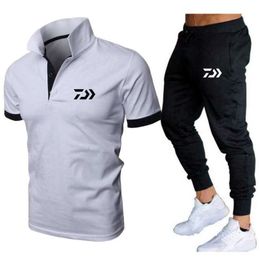 2 piece set men's Daiwa Fishing T-shirt shorts summer polo short-sleeved trousers thin pants sportswear men's basketball shirt Y0831