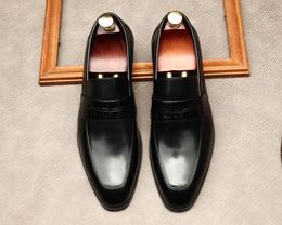 Slip On Men Dress Italian Genuine Leather Shoes Business Wedding Shoe Round Head Formal Italian Fashion Black Oxford Shoe Lofers