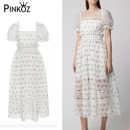 vintage victorian white polka dot A-line square collar retro midi dress women party daily robe dresses fashion chic 210421