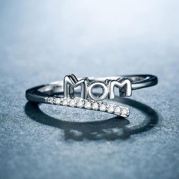 wedding present band UK - Wedding Rings Fashion Simple Mom Leter Ring For Woman Mother's Day Gift Birthday Present Bands Women Engagement Letter