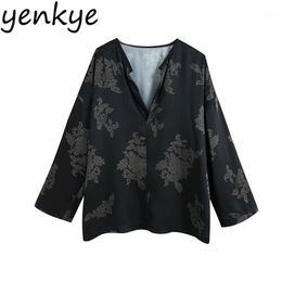 Vintage Floral Print Blouse Shirt Women V Neck Long Sleeve Oversize Flowy Ladies Shirts Autumn Tops Plus Size Blusas Femininas Women's Blous