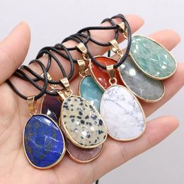 Healing Natural Stone Pendant NecklaceIrregular Drop Faceted Lapis Lazuli Crystal Agate Chakra Pendulum for Women Reiki Jewellery