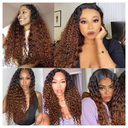 Ombre Brown Color Deep Curly Lace Front Wig Remy Human Hair 13x6 Laces Fronts Wigs For Women 360 Frontal Wig Water Wave Preplucked