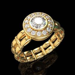 Cluster Rings UILZ Luxury Gold Color Micro Pave Zircon Iced Out Crystal Geometric Imitation Watch Ring Filled For Men Jewelry Wholesale