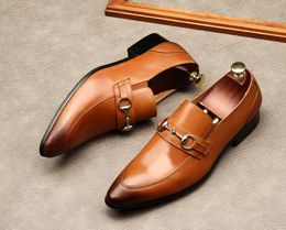 Wingtip Brogue Oxford Loafer Shoes Men Black Brown Genuine Leather Formal Shoes For Men Wedding Business Dress Pointed Toe Shoes